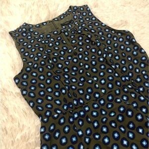 J. Crew Keyhole Moss Green & Blue Circle Lined Sleeveless Lightweight Dress Sz 2